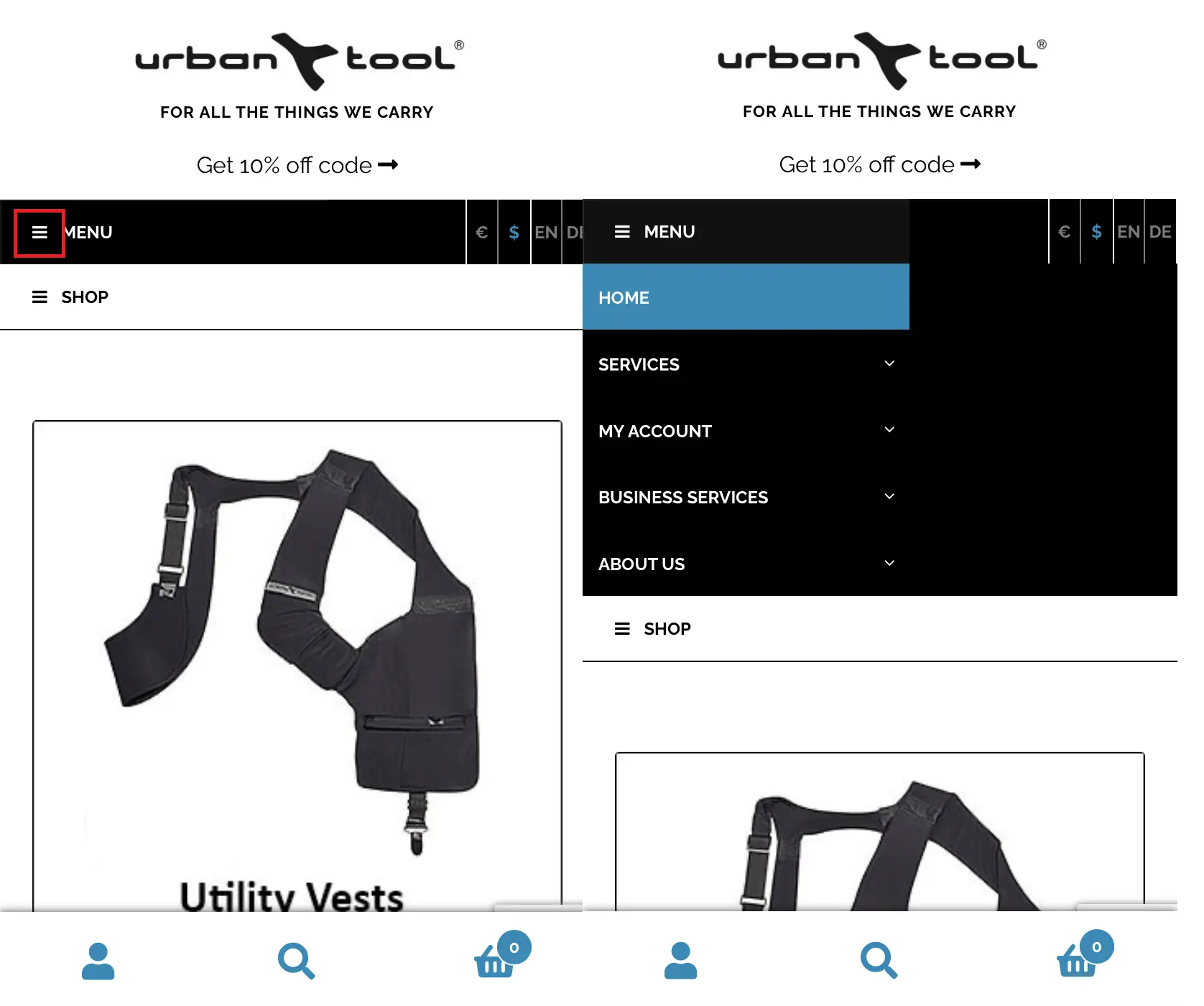 Imagem: Menú deslizante en la página web de Urban Tool