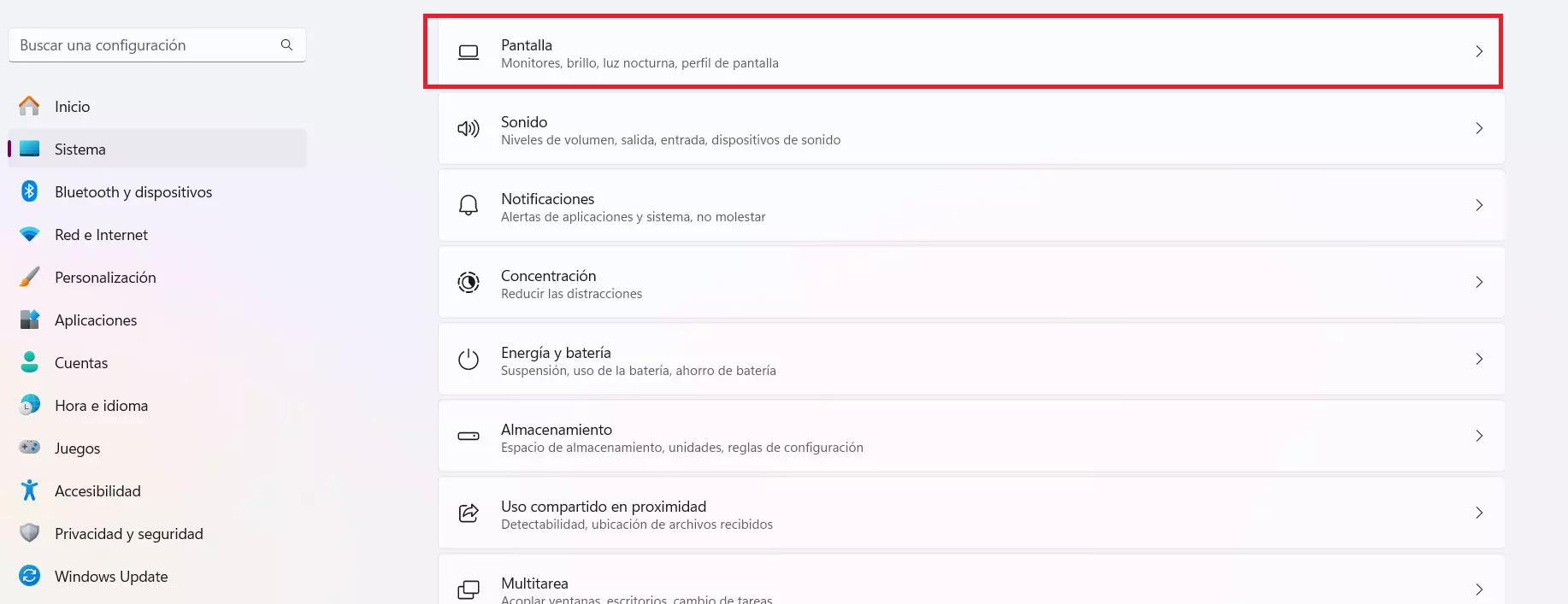 Imagem: Captura de pantalla de las opciones de Sistema en Windows 11