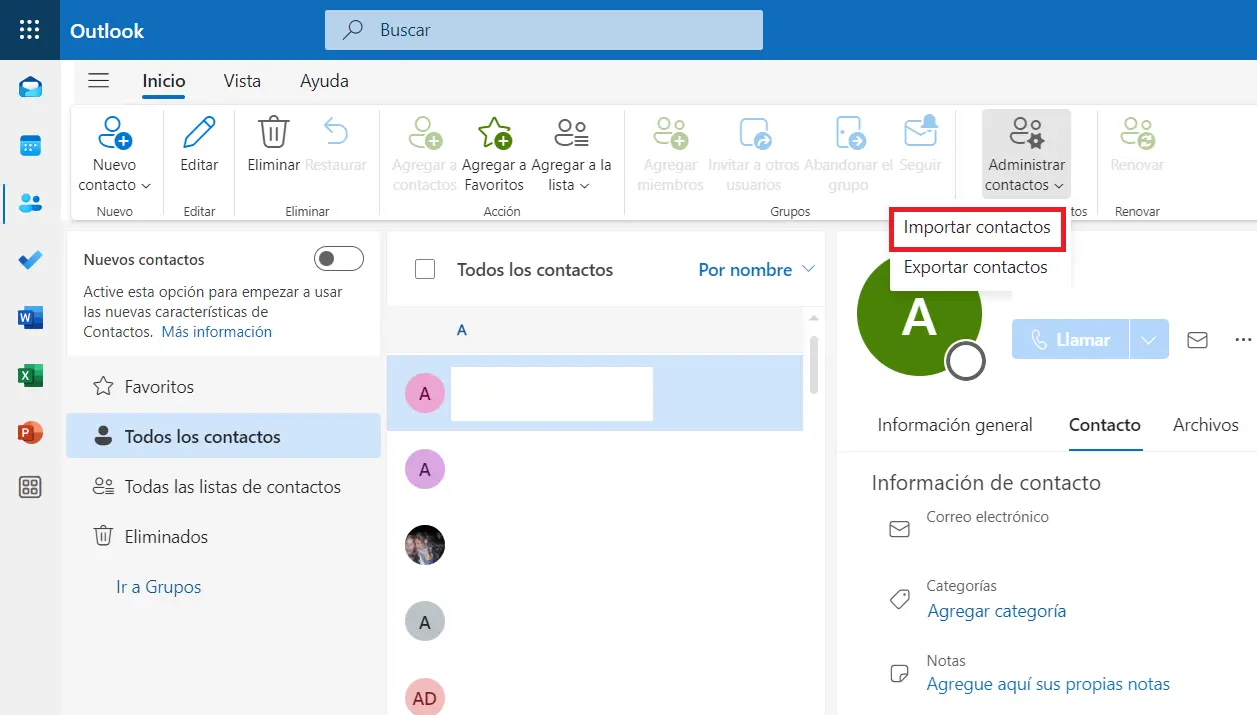 Imagem: Outlook en la web: vista general de las personas recomendadas