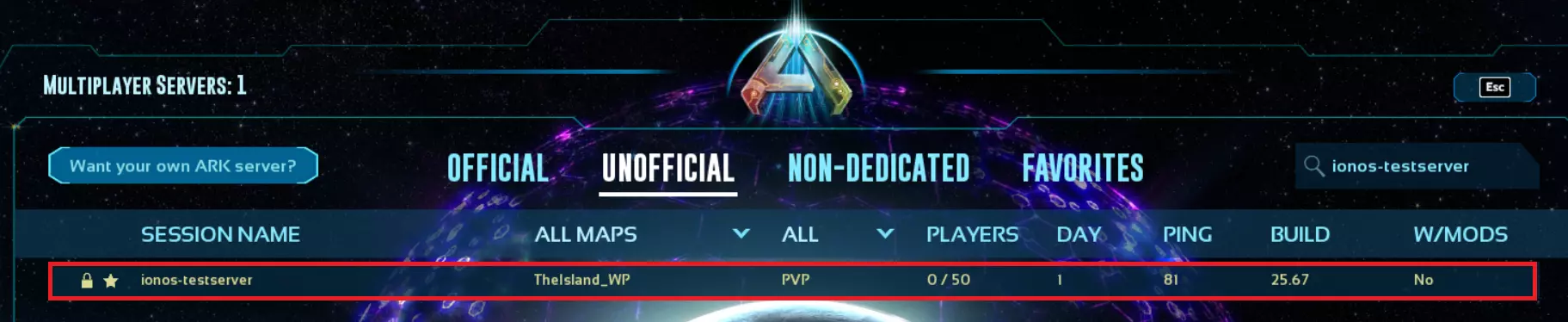 Imagem: Selecciona el servidor que acabas de crear en ARK: Survival Ascended