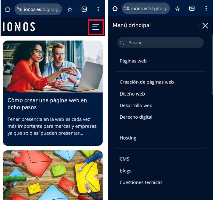 Imagem: Menú de lista en la Digital Guide de IONOS