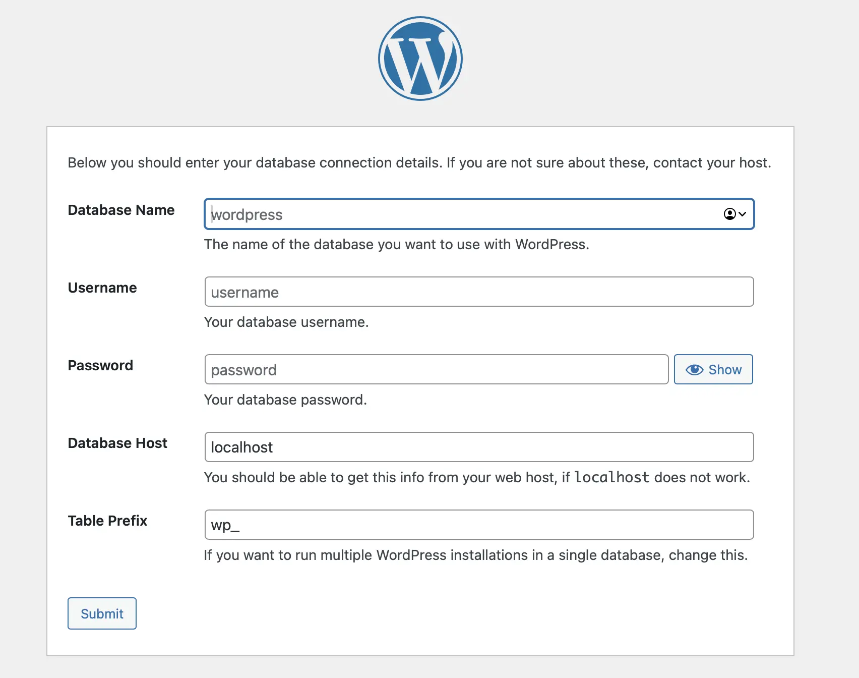 Imagem: Captura de pantalla de la conexión a la base de datos de Wordpress