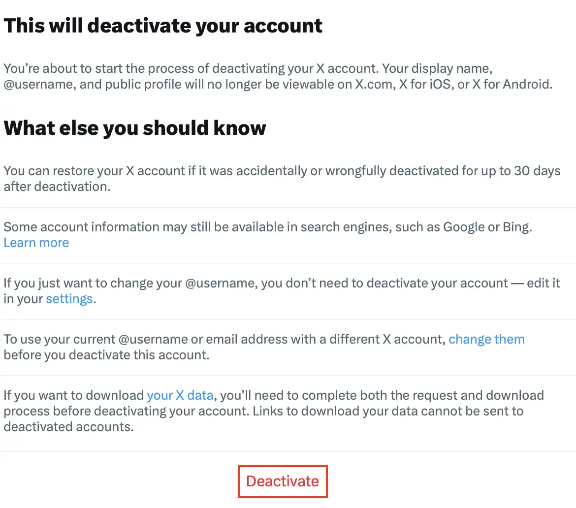 Imagem: Desactivar cuenta de Twitter
