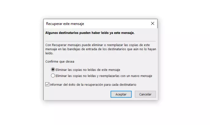 Imagem: Selección de la opción de recuperación dentro del menú