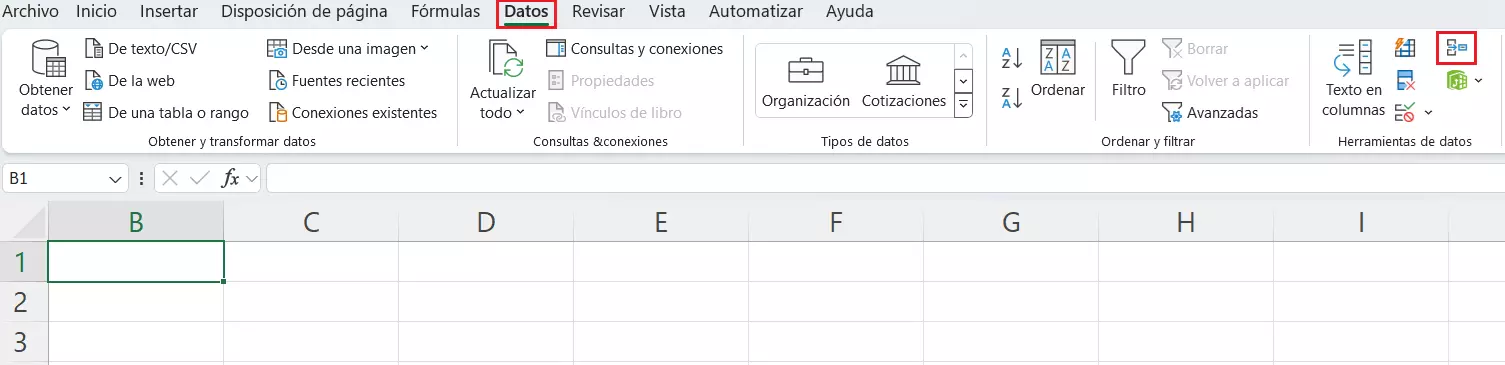 Ve a “Datos” en el menú y haz clic en la opción “Consolidar” Imagem: Ve a “Datos” en el menú y haz clic en la opción “Consolidar”