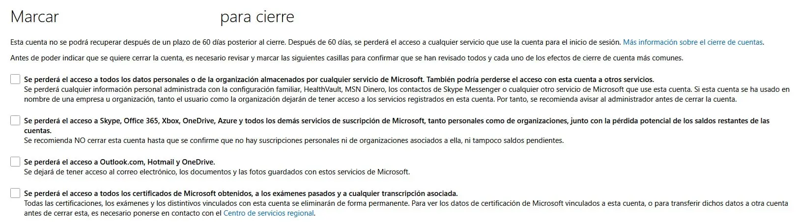 Imagem: Eliminar cuenta de Microsoft: confirmar la información