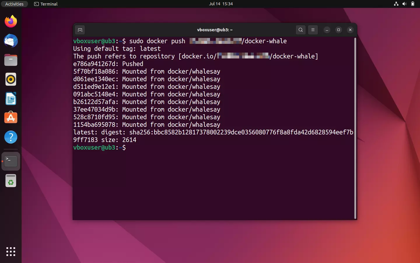 Imagem: Terminal Ubuntu: notificación de estado tras subir la imagen