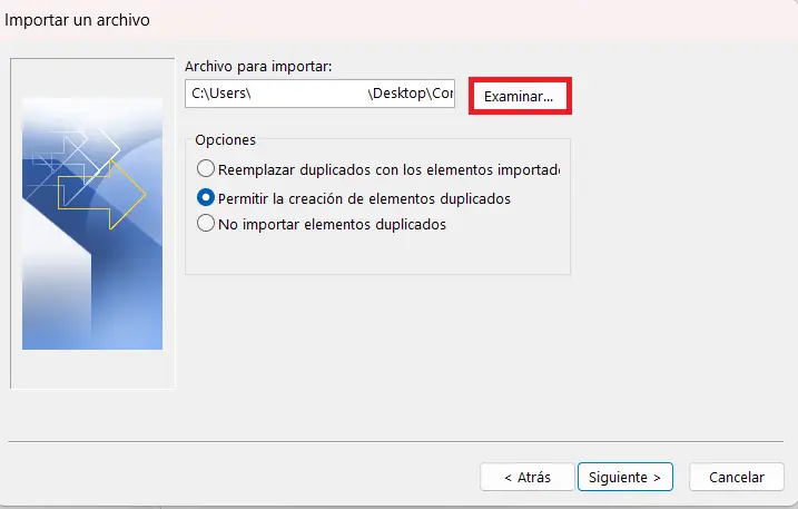 Imagem: Outlook 365: menú “Importar archivo”
