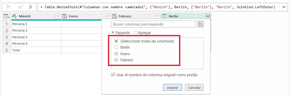Quitar la marca a las columnas coincidentes Imagem: Quitar la marca a las columnas coincidentes