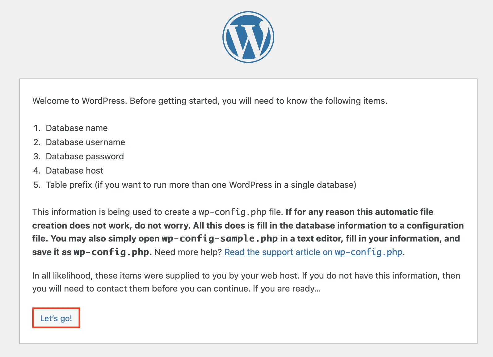 Imagem: Captura de pantalla del aviso de instalación en Wordpress