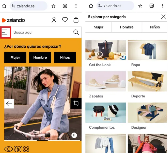 Imagem: Navegación en cuadrícula en la tienda de Zalando