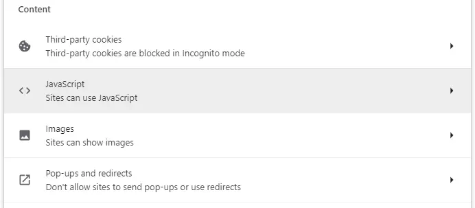 Imagem: Google Chrome: configuración de contenido