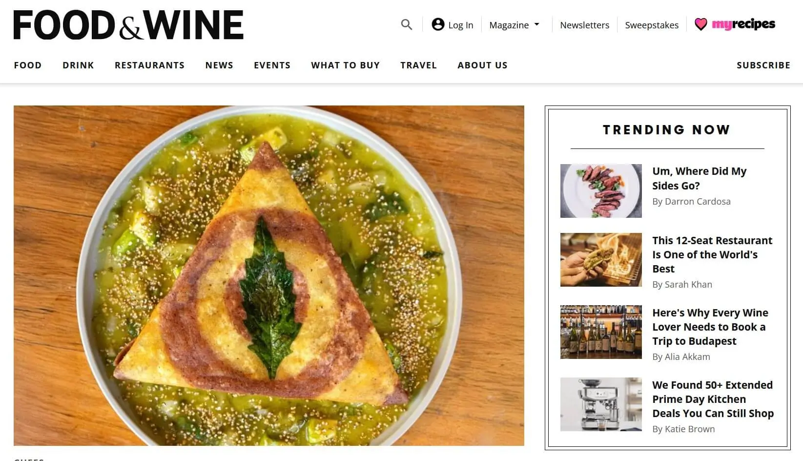 Image: Screenshot of the Food & Wine website