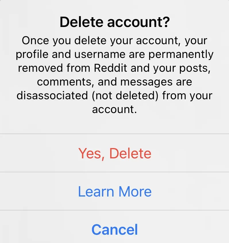 Reddit: Confirm deletion Image: Reddit: Confirm deletion