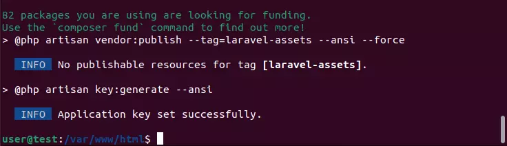 Image: Ubuntu terminal: PHP framework Laravel successfully installed