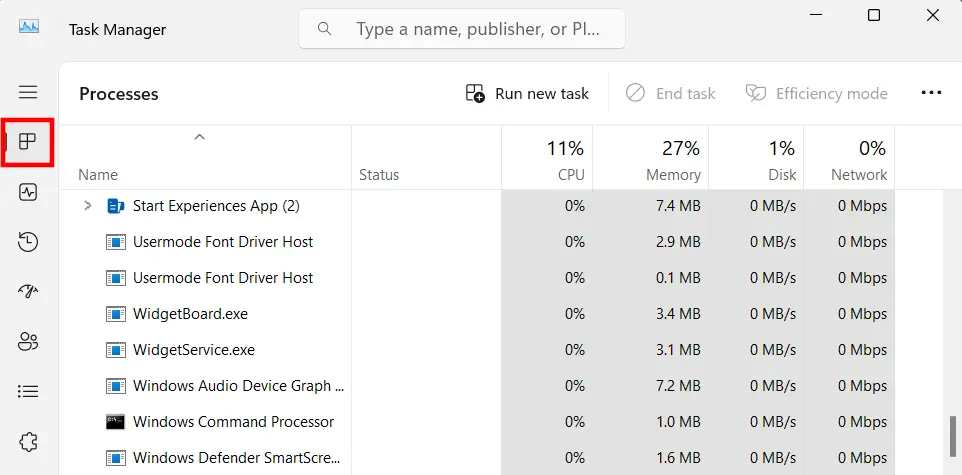Image: Windows Task Manager: list of active processes