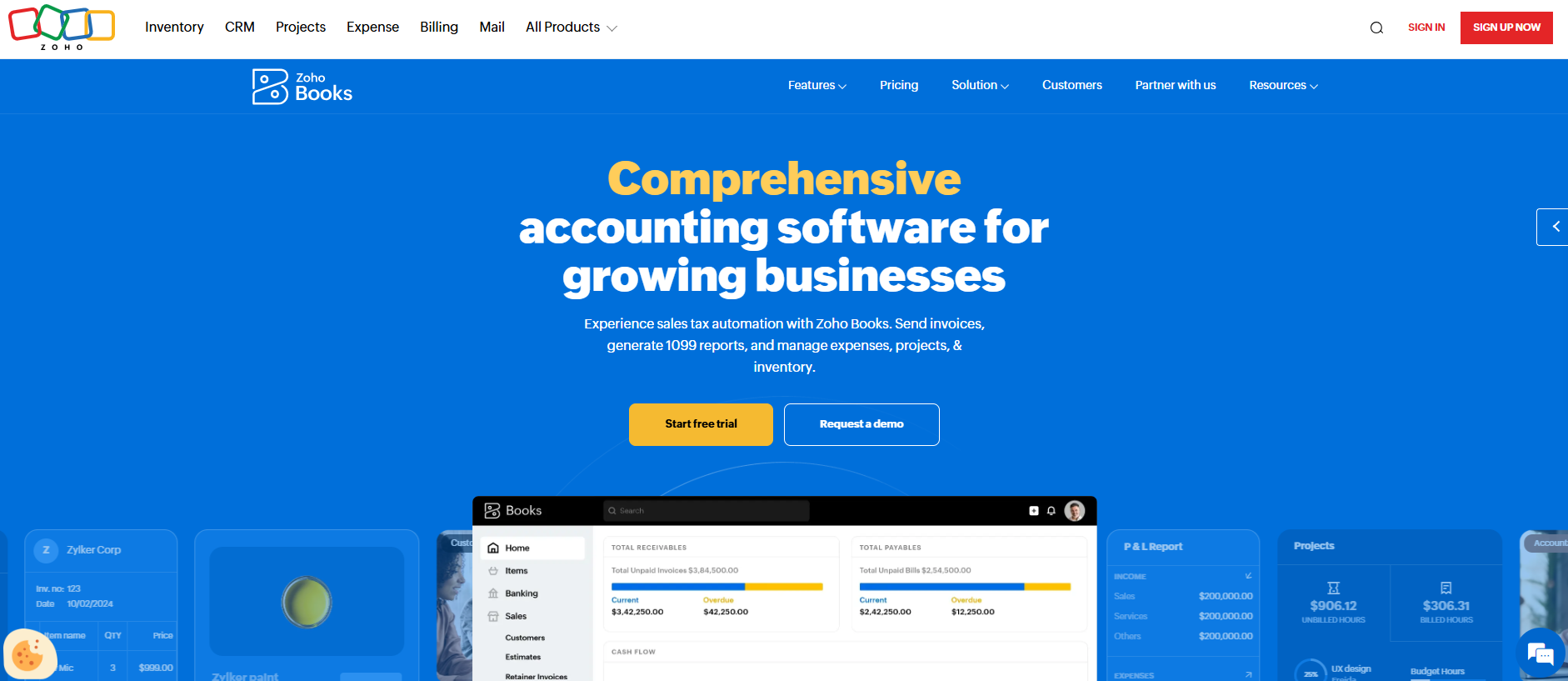 Zoho Books website Image: Zoho Books website