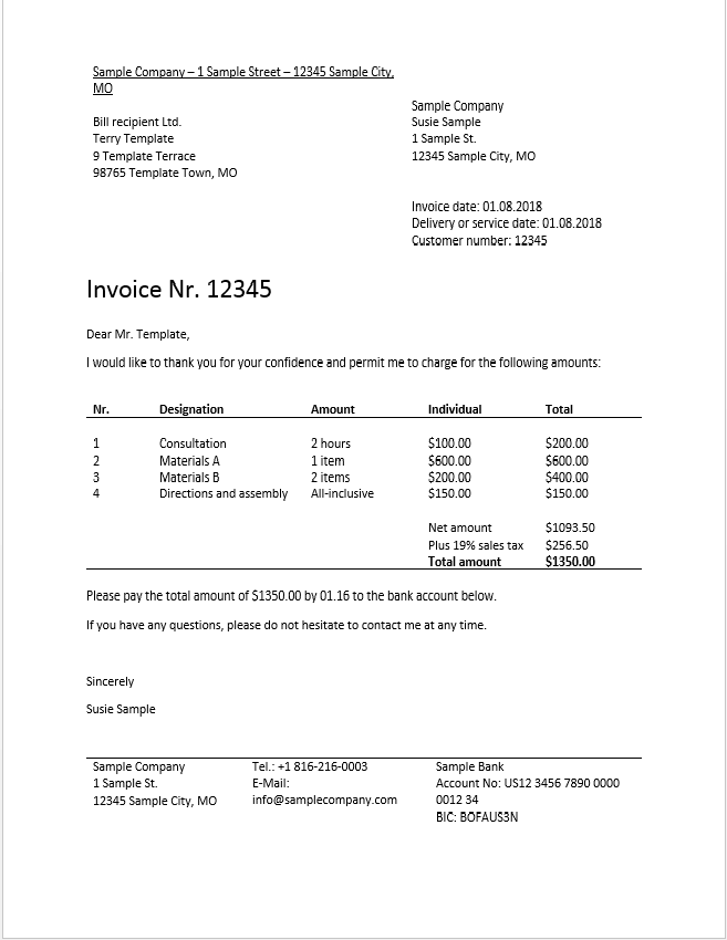 Example of an A/R invoice
