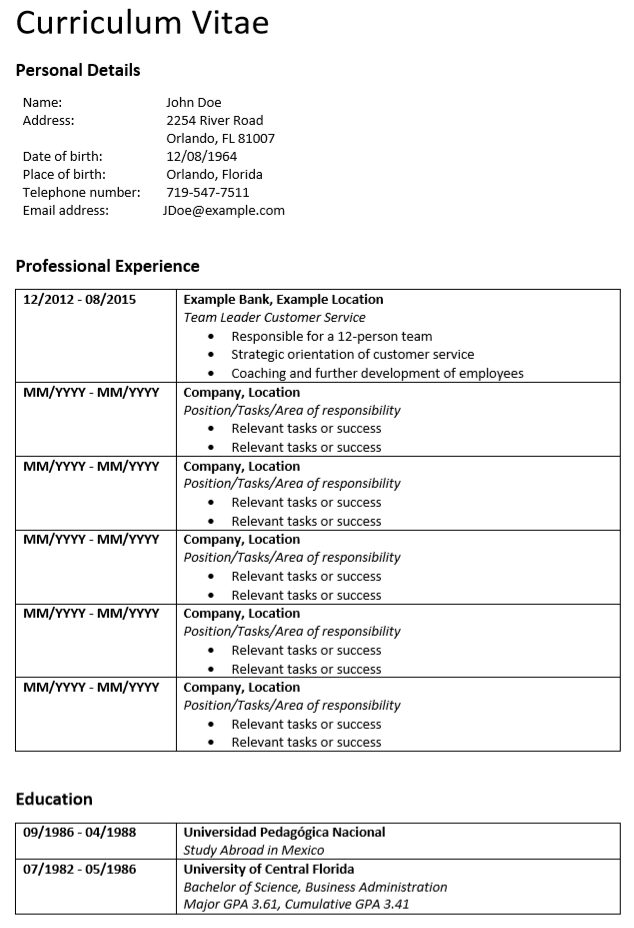 Curriculum Vitae template | Format & Contents - IONOS