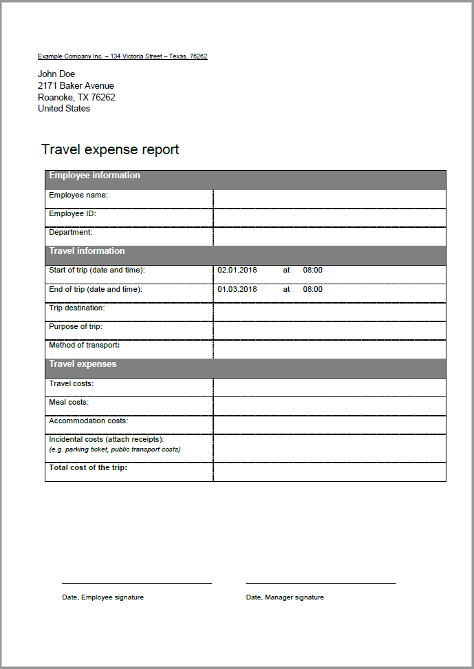 Travel Expense Report Template for Word
