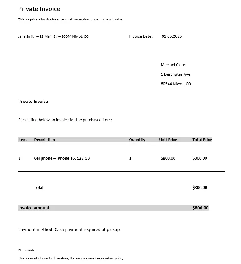 Alt-Text: Template for a private invoice Image: Alt-Text: Template for a private invoice